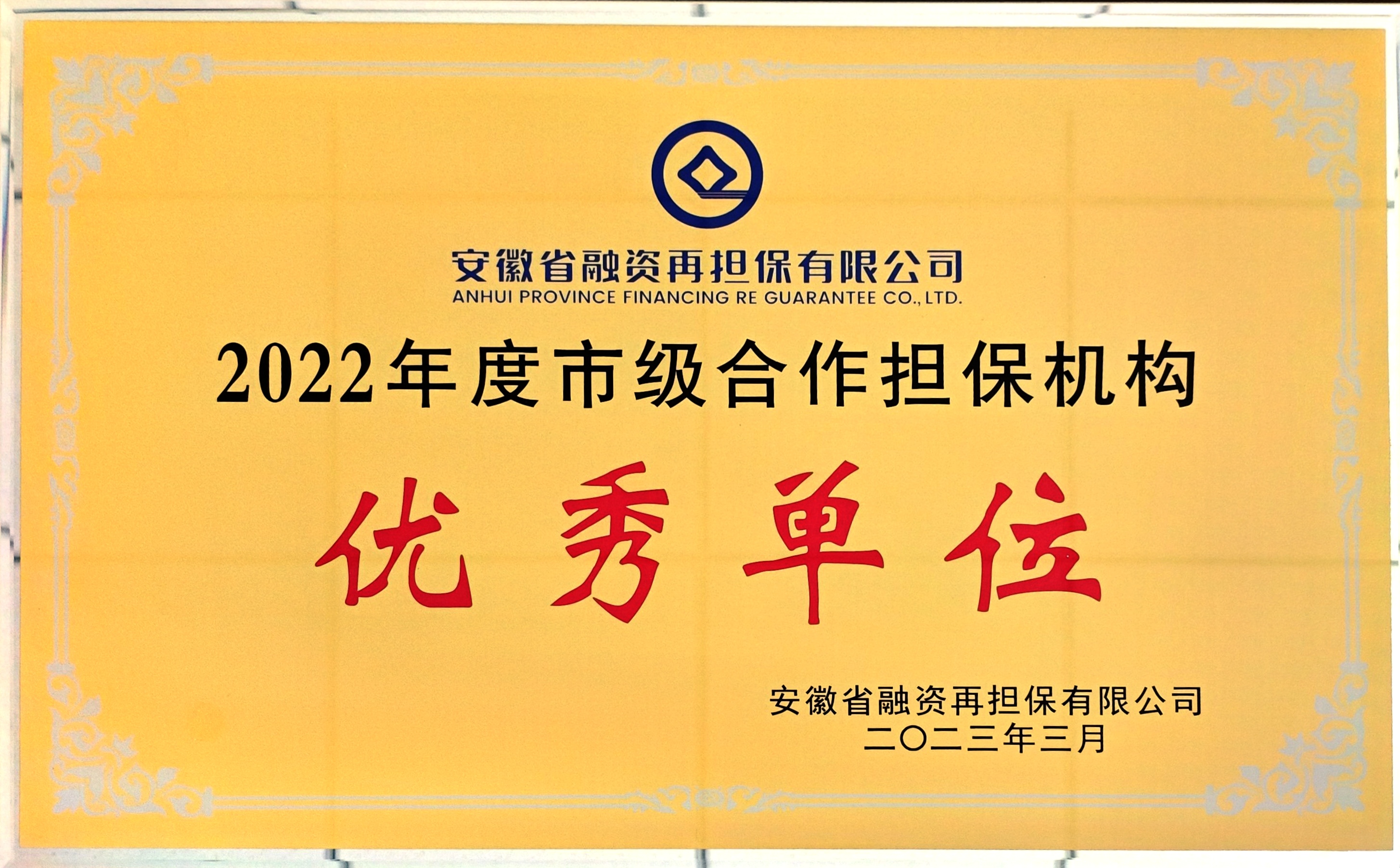 市級合作擔(dān)保機構(gòu)優(yōu)秀單位